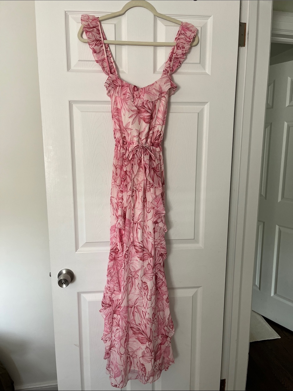 Gal Meets Glam Pink Floral Ruffle Strap Maxi Dress